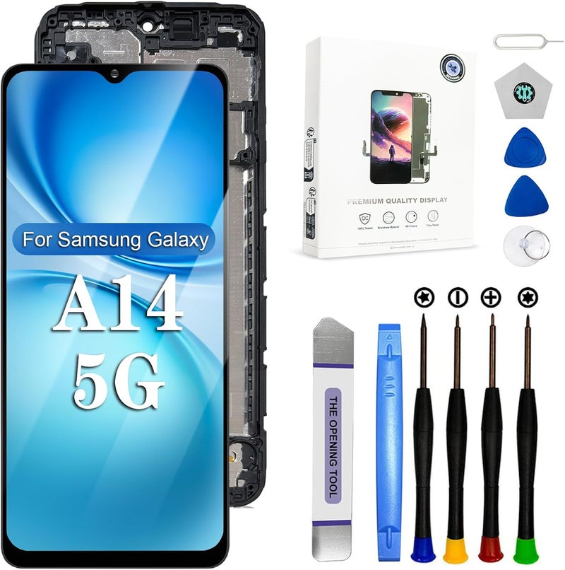 EFAITHFIX Store for Samsung Galaxy A14 5G Screen Replacement with Frame 6.6 Inch LCD Display Digitizer for Samsung A14 A146U S146DL A146A A146W Screen Replacement Kit Touch Screen Assembly with Repair Tools - Image 1